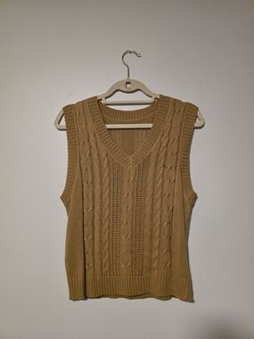 Cable Knit V-Neck Brown Sweater Vest